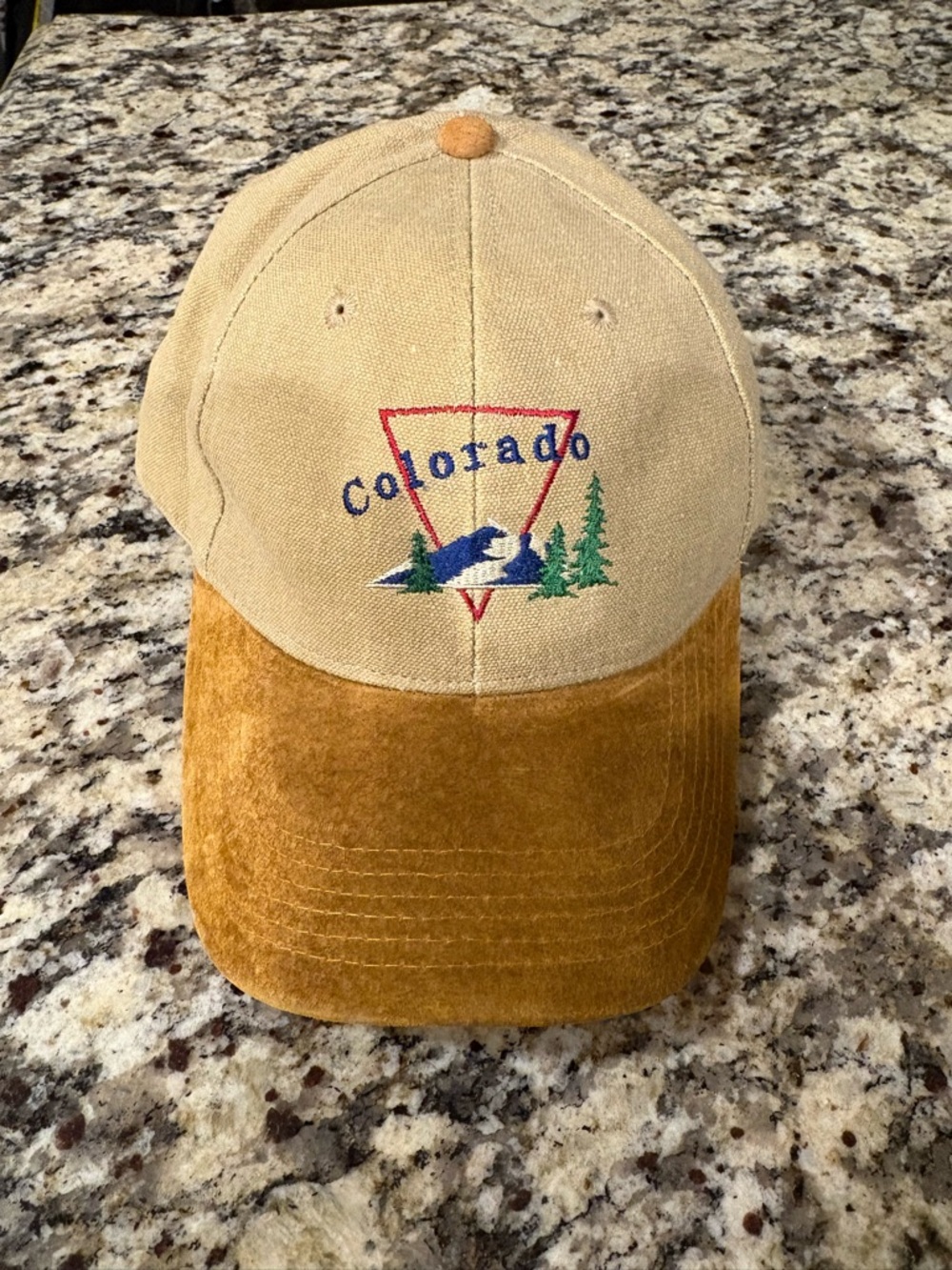 Vintage 90s Colorado Mountain Hat Khaki Suede Brim Expedition Headwear Gorpcore